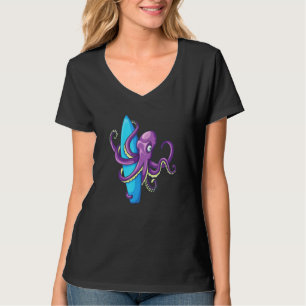 Octopus Kraken Has A Surfboard Surfing Beach Sun T-Shirt