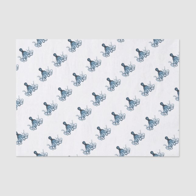 Octopus kraken nautical coastal beach ocean blue tissue paper (Front)