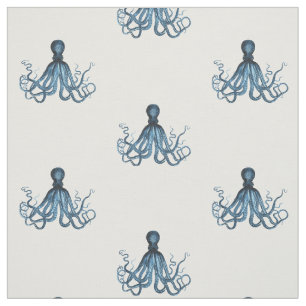 Octopus kraken nautical coastal ocean beach blue fabric