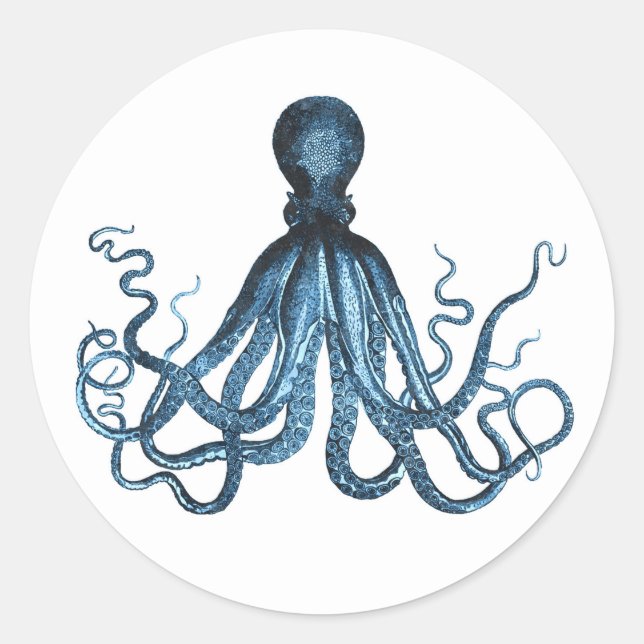 Octopus kraken nautical coastal ocean beach sea classic round sticker (Front)
