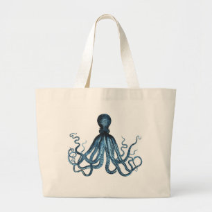 Octopus kraken nautical coastal ocean beach sea large tote bag