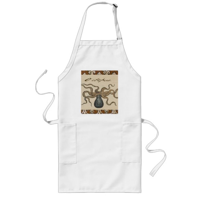 Octopus Kraken Vintage Illustration Long Apron (Front)