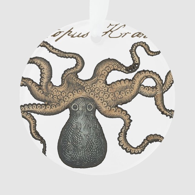 Octopus Kraken Vintage Illustration Ornament (Front)