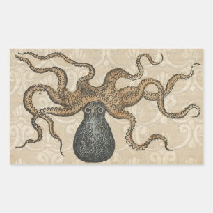 Octopus Kraken Vintage Illustration Rectangular Sticker