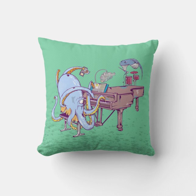 Octopus learning to play a piano cushion (Front)