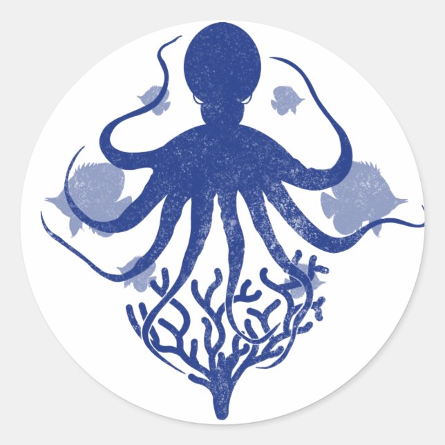 Octopus (light background) classic round sticker (Front)