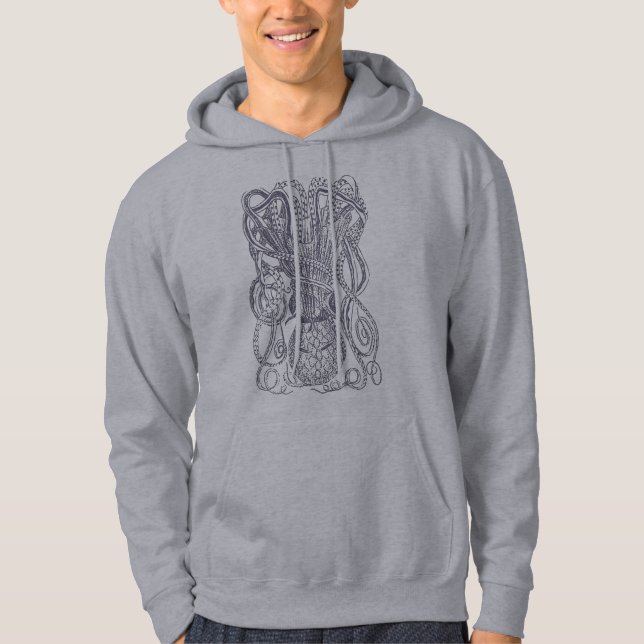 Octopus Line Art Drawing Block Print Hoodie (Front)