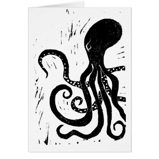 octopus lino block print card (Front)