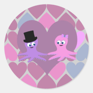 Octopus love with Heart background Classic Round Sticker