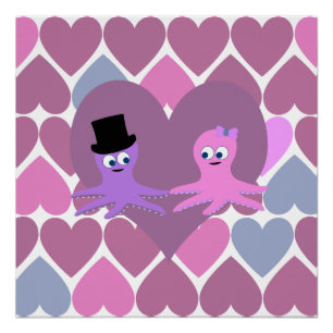 Octopus love with Heart background Poster