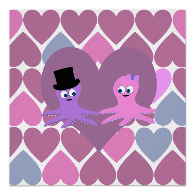 Octopus love with Heart background Poster (Front)