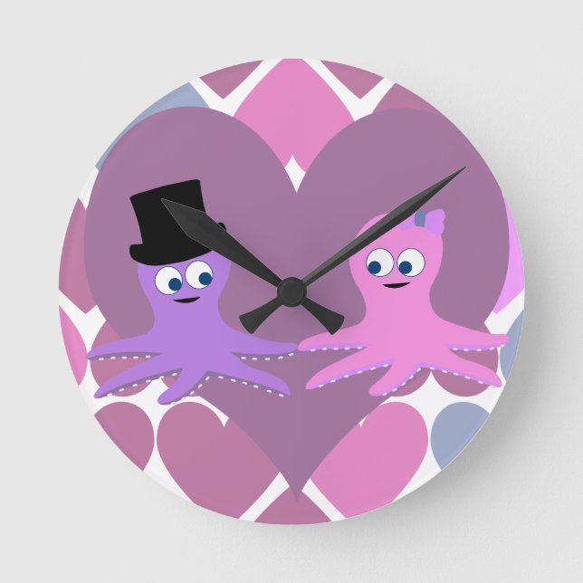 Octopus love with Heart background Round Clock (Front)