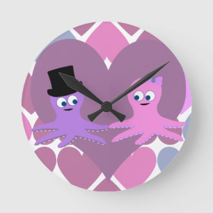 Octopus love with Heart background Round Clock