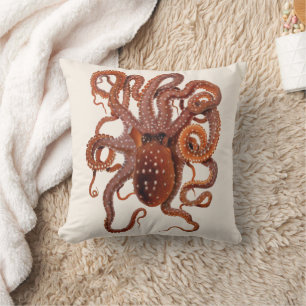 Octopus Macropus, Vintage Marine Aquatic Animals Cushion