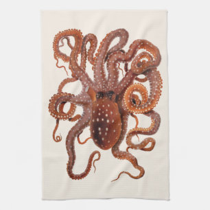 Octopus Macropus, Vintage Marine Aquatic Animals Tea Towel