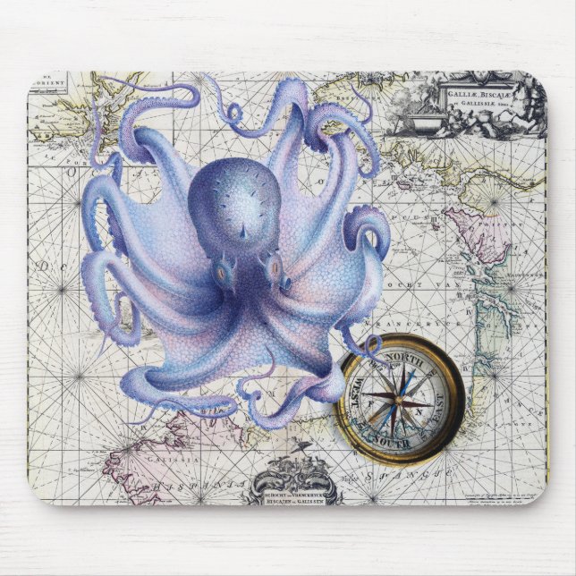 Octopus Map Nautica Mouse Pad (Front)