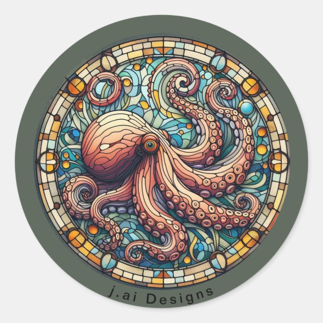 Octopus Medallion Classic Round Sticker (Front)