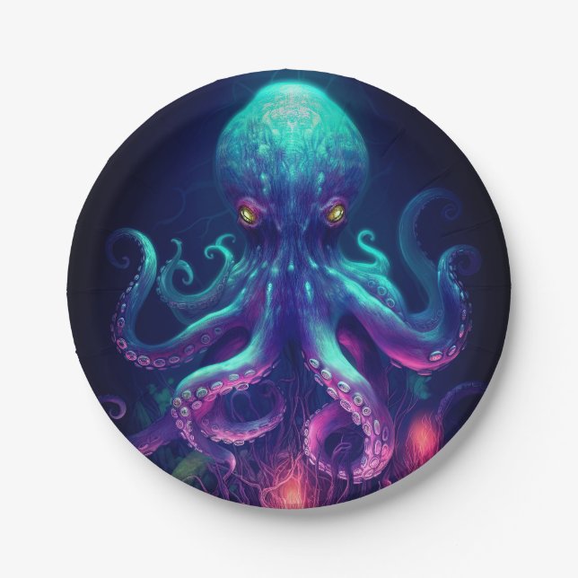 Octopus Mythical Nautical Under the Sea Creatures Paper Plate (Front)