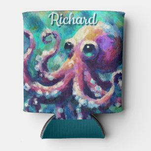 Octopus Nautical Beach Coastal Personalised Can Cooler