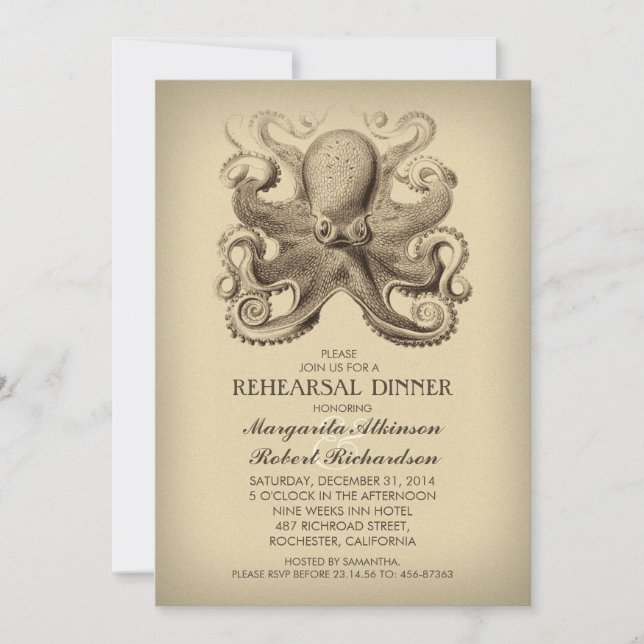 octopus nautical beach rehearsal dinner invitation (Front)
