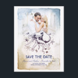 Octopus Nautical Watercolors Photo Save the Date Announcement Postcard<br><div class="desc">Nautical photos save the date postcards with octopus</div>