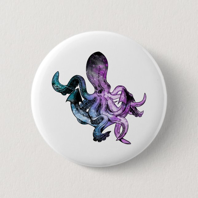 Octopus neon 6 cm round badge (Front)