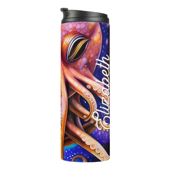 Octopus Ocean Sea Squid Animal with Custom Name Thermal Tumbler (Rotated Right)