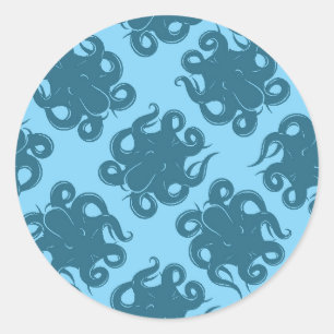 Octopus On Blue Pattern Classic Round Sticker