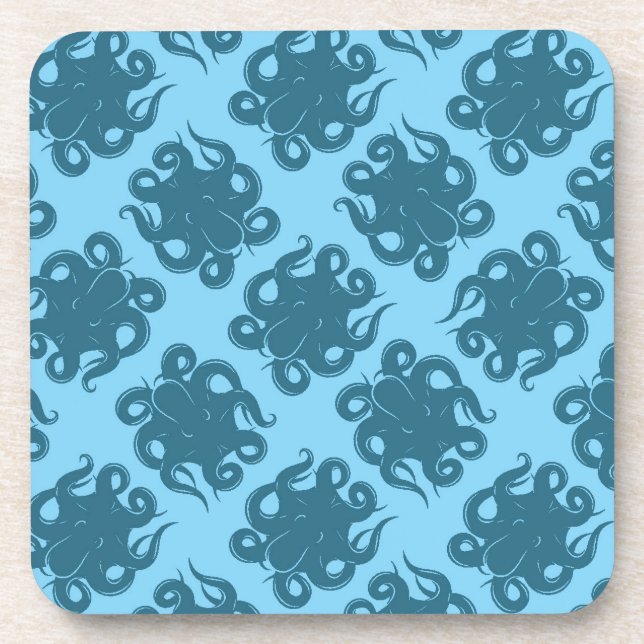 Octopus On Blue Pattern Coaster (Front)
