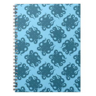 Octopus On Blue Pattern Spiral Notebook
