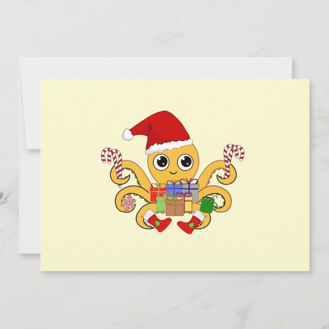 Octopus On Christmas Holiday Card (Front)