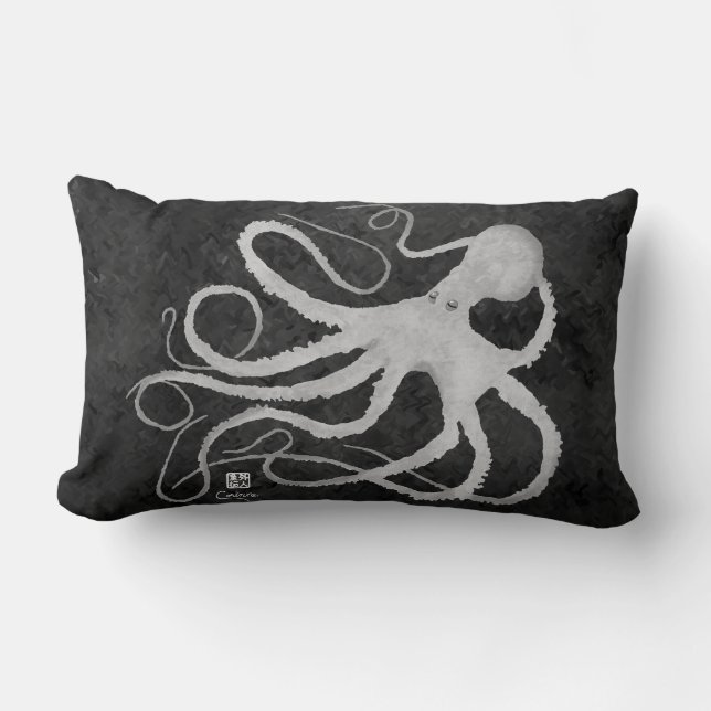 Octopus on Dark Grey - Lumbar Pillow (Front)