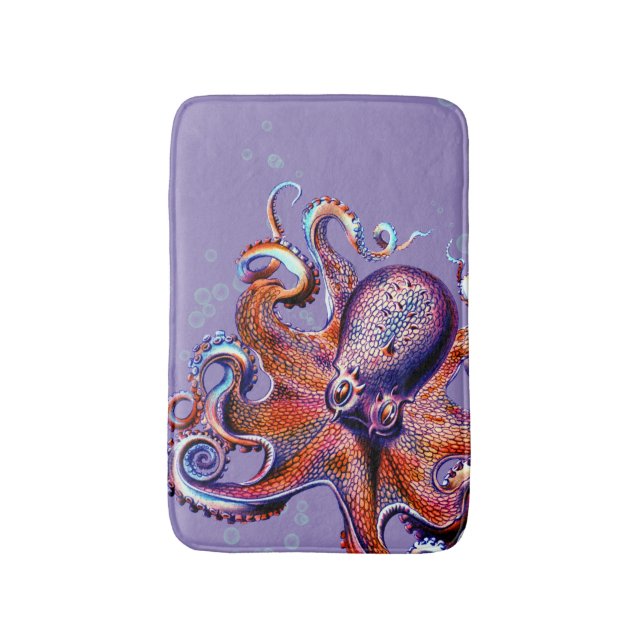 Octopus Orange and Purple Bath Mat (Front Vertical)