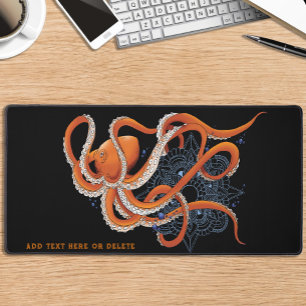 Octopus Orange Mandala Blue Desk Mat