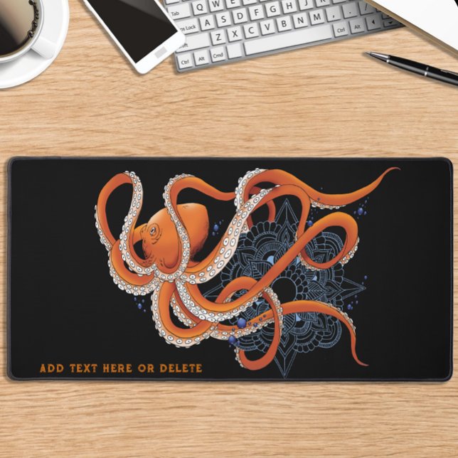 Octopus Orange Mandala Blue Desk Mat (Creator Uploaded)