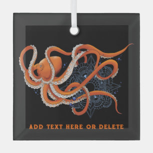 Octopus Orange Mandala Blue Glass Tree Decoration