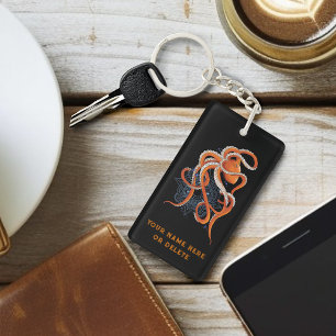 Octopus Orange Mandala Blue Key Ring