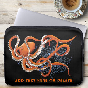 Octopus Orange Mandala Blue Laptop Sleeve