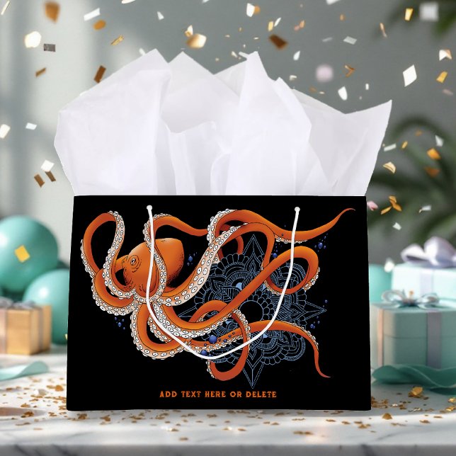 Octopus Orange Mandala Blue Large Gift Bag (Creator Uploaded)