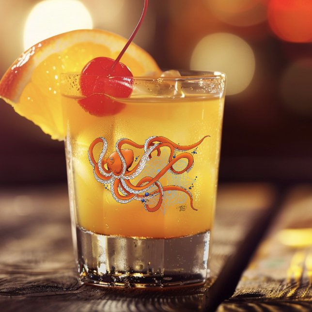 Octopus Orange Mandala Blue Shot Glass (Creator Uploaded)