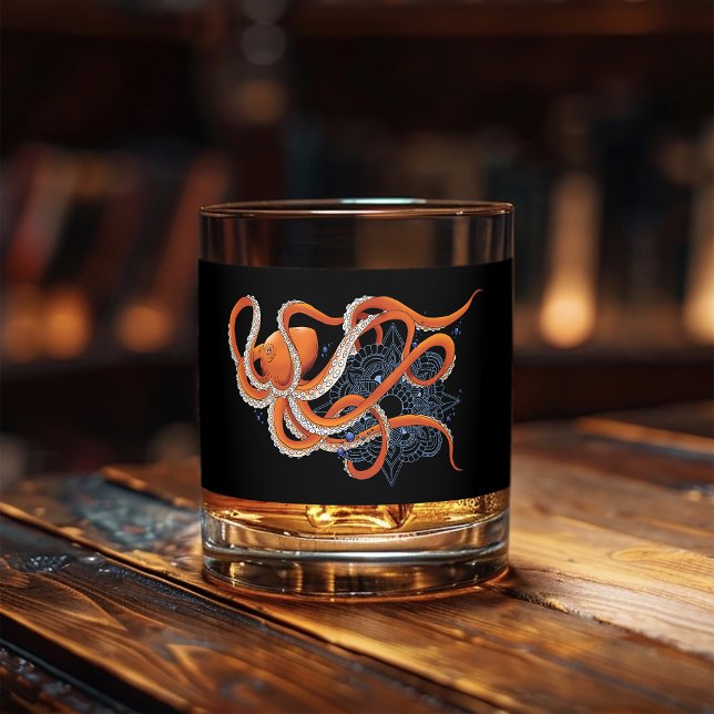 Octopus Orange Mandalla Blue Whiskey Glass (Creator Uploaded)