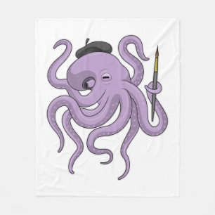 Octopus Painter Paint brush Fleece Blanket