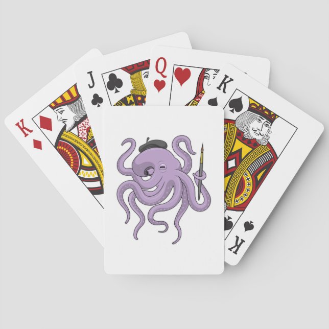 Octopus Painter Paint brush Playing Cards (Back)