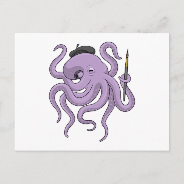 Octopus Painter Paint brush Postcard (Front)