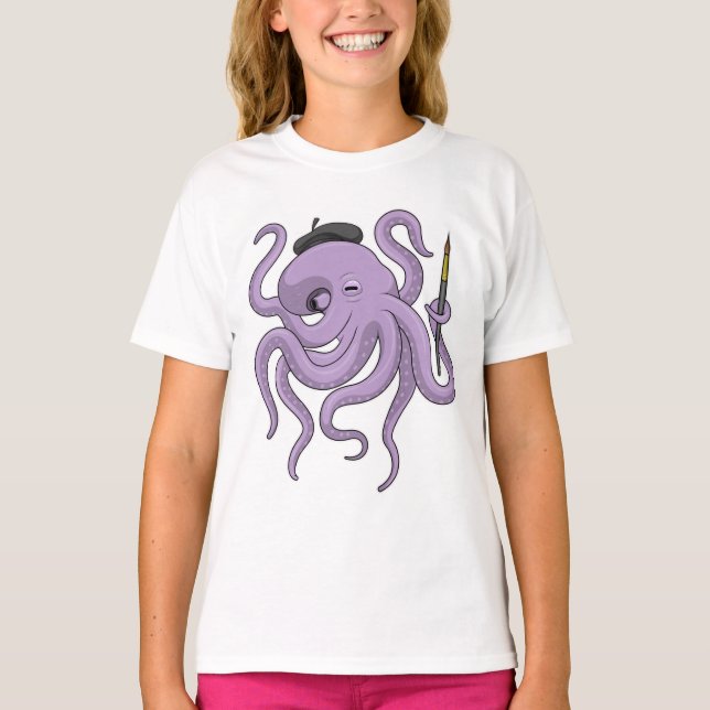 Octopus Painter Paint brush T-Shirt (Front)