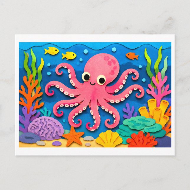 Octopus Paper Cutout Collage Postcard (Front)