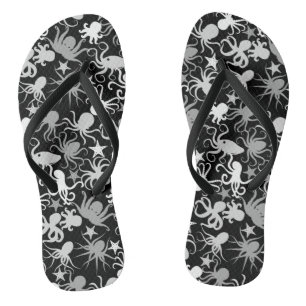 Octopus Pattern.b Black BG Jandals