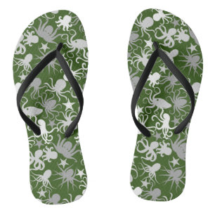 Octopus Pattern.b D Green BG Jandals