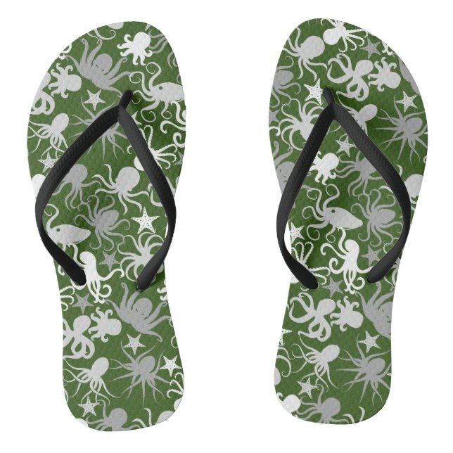 Octopus Pattern.b D Green BG Jandals (Footbed)