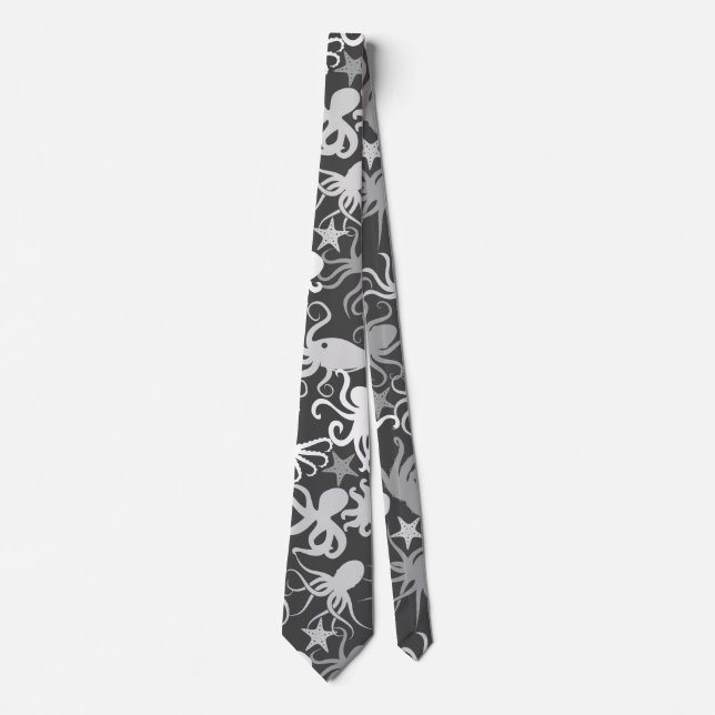 Octopus Pattern.b D Grey BG Tie (Front)